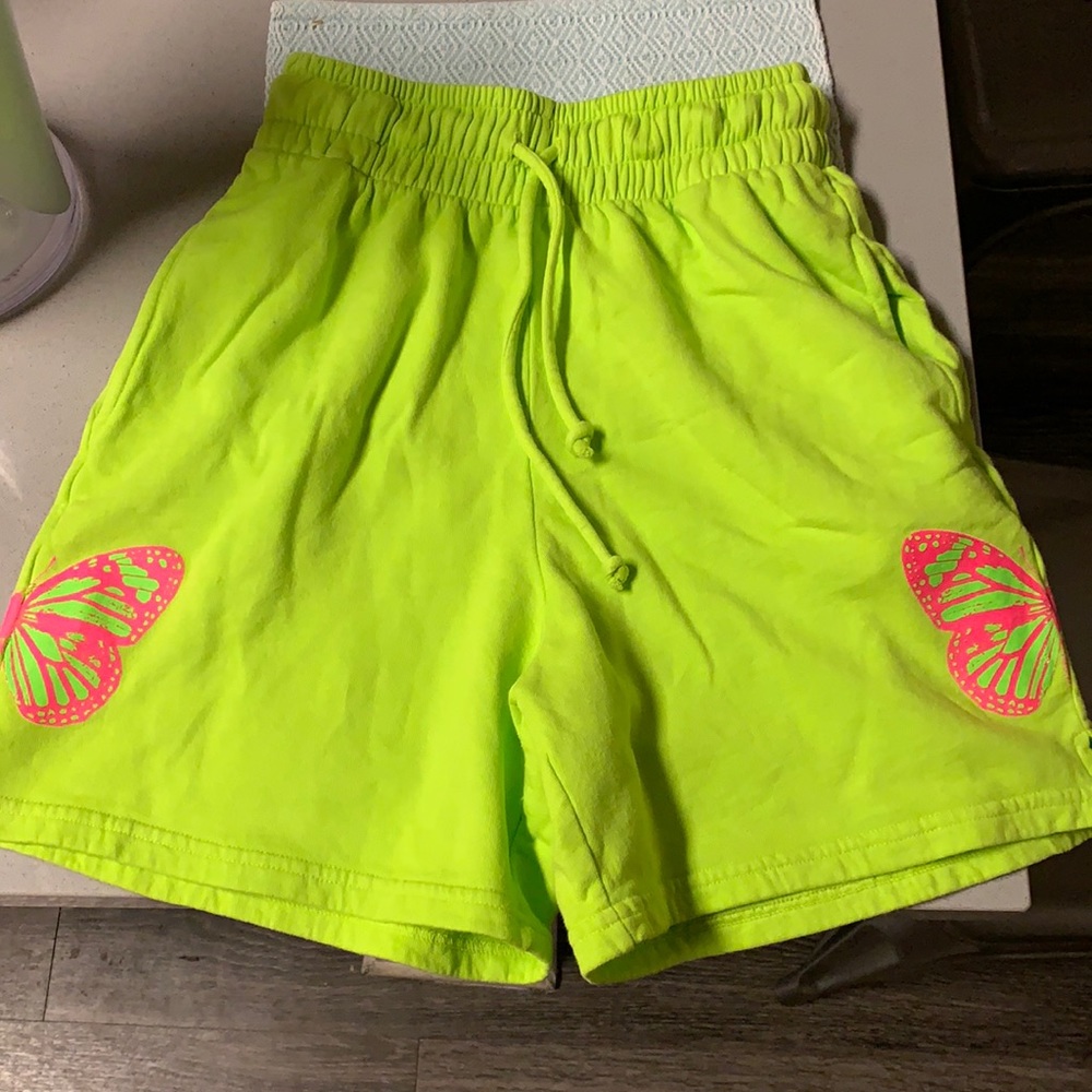 Frankies Bikinis Neon Green Sweatshorts - Picture 2 of 3